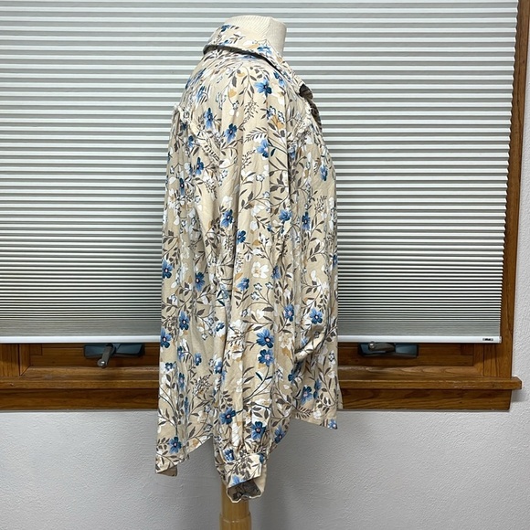 Fate Tan Blue Flower Print Oversized Boho Long Sleeve Button Down Shirt - Picture 6 of 12